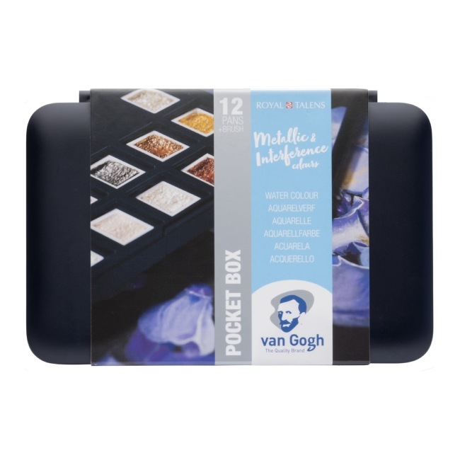 Набор акварельных красок Van Gogh "Specialty" 12цв кювета (интерферентные и металлики)  + кисть пластиковый короб