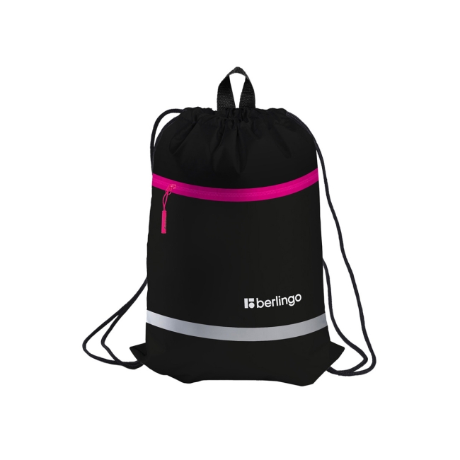Мешок для обуви 1 отделение Berlingo "Basic pink", 360*460мм, светоотражающая лента, карман на молнии