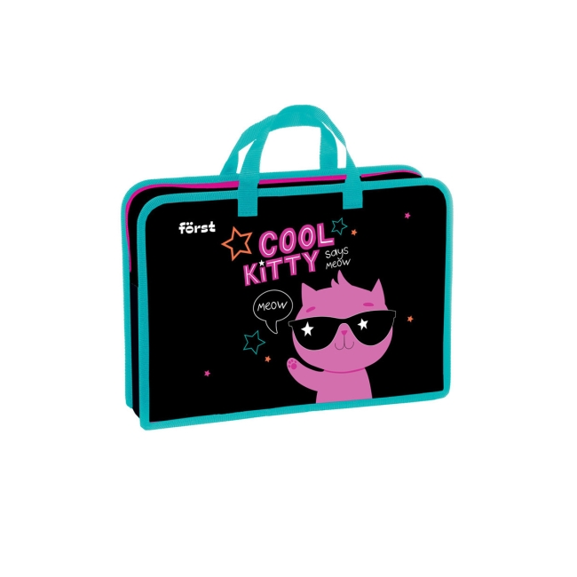 Папка с ручками 1 отделение, А4 Forst "Cool kitty", 340*245*75мм, пластик, на молнии