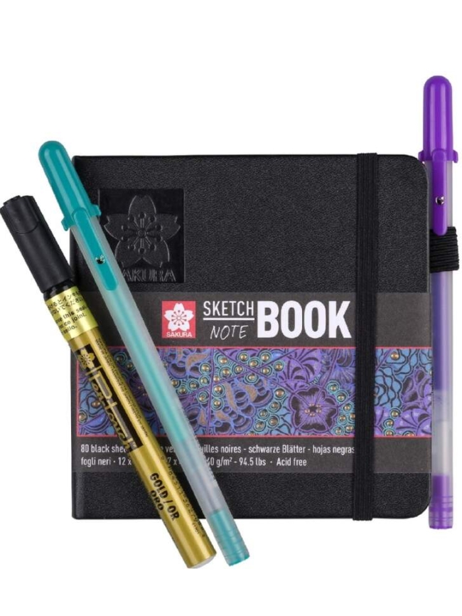 Скетчбук Sakura Sketch / Note с черной гладкой бумагой для рисования 12 х 12 см / 80 листов / 140 гм купить в художественном магазине ArtCraft.Space с доставкой по РФ и СНГ