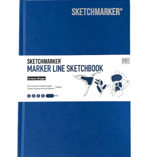 Скетчбук SKETCHMARKER MARKER LINE 160г/м.кв 176х250мм 44л твердая обложка цв.синий,