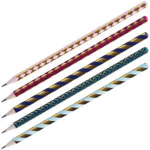 Карандаш ч/г MESHU "Gold" HB, заточен., c фольгированием, стразы на топе, без ластика, ассорти, дисплей-бокс