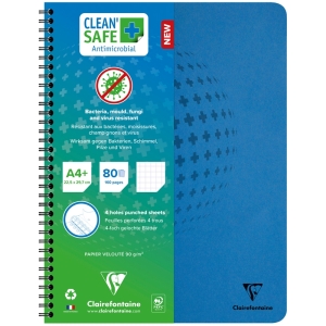 Тетрадь 80л., А4+, клетка на гребне Clairefontaine "Clean'Safe", 90г/м2, перфор., микроперф., антибактериальная обложка