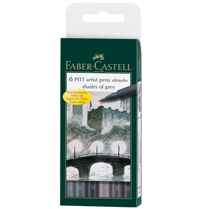Набор брашпенов "Оттенки серого" Faber-Castell Pitt Artist Pen Brush 6 цветов купить в магазине маркеров ArtCraft.Space с доставкой по РФ и СНГ