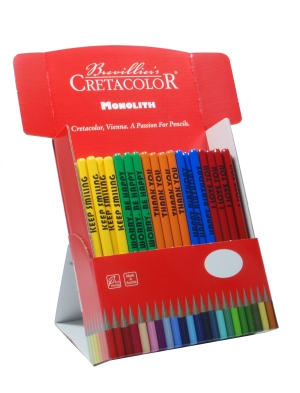 Чернографитовые карандаши "Monolith", 75 карандашей твердости HB, корпус покрыт тонким слоем лака 5 ярких цветов, картонная коробка-трансформер, после открытия коробка служит дисплеем для карандашей