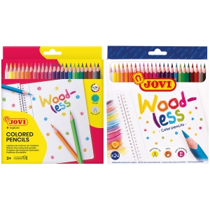 Карандаши цветные пластиковые JOVI "Wood-less", 24цв., трехгран., заточен., картон, европодвес