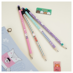 Карандаш ч/г MESHU "Happy time", HB, заточен., с печатью, с ластиком, ассорти, туба