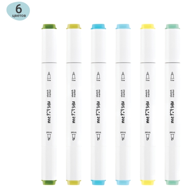 Набор двусторонних маркеров для скетчинга MESHU 06цв., морские цвета, корпус трехгранный, пулевид./клиновид.наконечники, ПВХ-бокс Набор двусторонних маркеров для скетчинга MESHU 06цв., морские цвета, корпус трехгранный, пулевид./клиновид.наконечники, ПВХ-бокс
