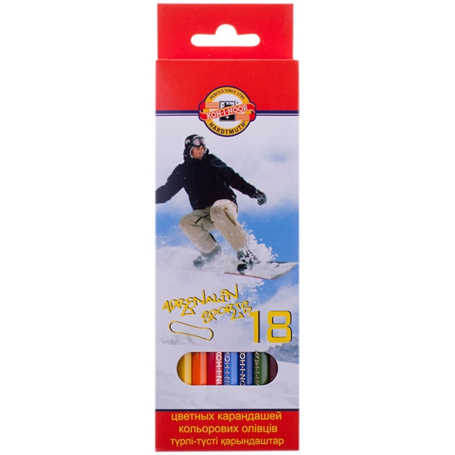 Карандаши цветные Koh-I-Noor "Спорт", 18цв., заточен., картон, европодвес