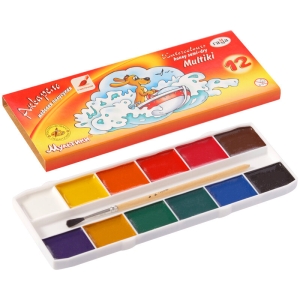 Акварель Гамма "Мультики", медовая, 12 цветов, с кистью, картон. упак.