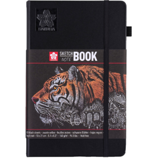 Блокнот для зарисовок Sakura 140г/кв.м 13*21см 80л черная бумага твердая обложка черный, Блокнот для зарисовок Sakura 140г/кв.м 13*21см 80л черная бумага твердая обложка черный,