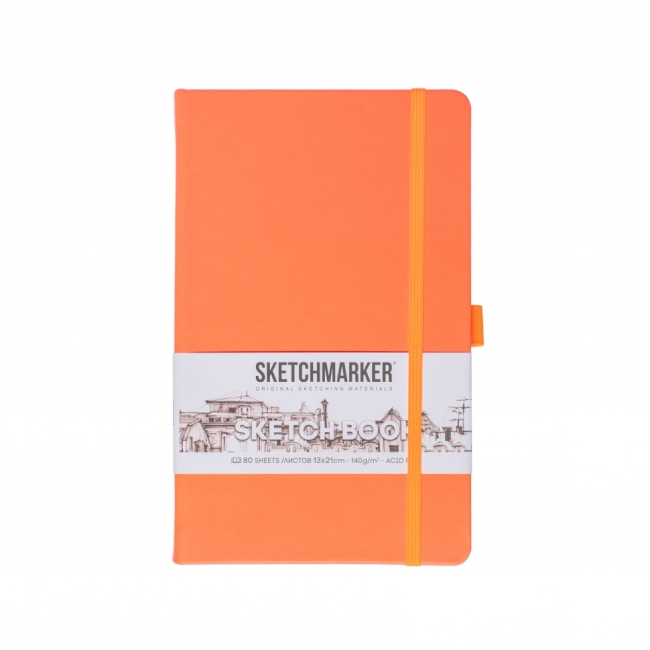 Блокнот для зарисовок Sketchmarker 140г/кв.м 13*21см 80л твердая обложка Неоновый коралл