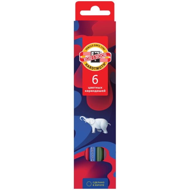 Карандаши цветные Koh-I-Noor "Элефант", 06цв., заточен., картон, европодвес
