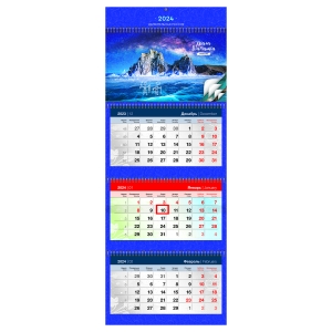 Календарь квартальный 3 бл. на 4 гр. OfficeSpace Elite "Удивительная Россия", с бегунком, 2024г.