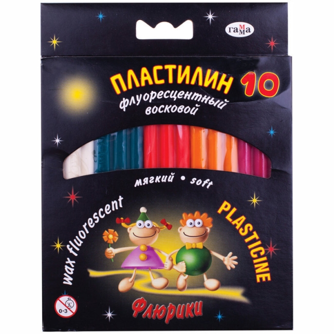 Пластилин Гамма "Флюрики" набор 10 цветов флуоресцентный со стеком картонная упаковка купить в художественном магазине ArtCraft.Space с доставкой по всему миру
