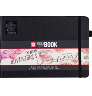 Блокнот для зарисовок Sakura 140г/кв.м 21*15см 80л твердая обложка черный пейзаж, Блокнот для зарисовок Sakura 140г/кв.м 21*15см 80л твердая обложка черный пейзаж,
