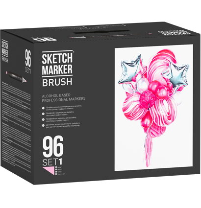Набор маркеров Sketchmarker Brush / Скетчмаркер Браш Базовые оттенки 96 штук в кейсе (Вариант 1) купить в фирменном магазине маркеров ArtCraft.Space с доставкой по РФ и СНГ