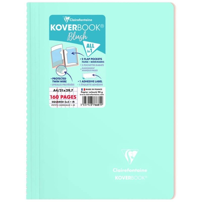 Тетрадь в клетку Koverbook ClaireFontaine мятная А4 / 80 листов / 90 гм  купить в магазине ArtCraft.Space с доставкой