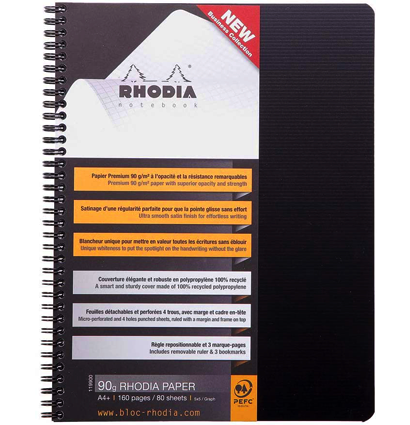 Блокнот черный в клетку Rhodiactive полипропиленовая обложка А4 / 80 листов / 90 гм купить в художественном магазине ArtCraft.Space