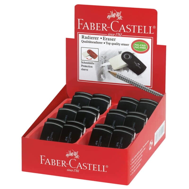 Ластик белый с пластиковым держателем Faber-Castell Sleeve Mini для карандашей, чёрный купить в магазине ArtCraft.Space с доставкой по всему миру Ластик белый с пластиковым держателем Faber-Castell Sleeve Mini для карандашей, чёрный купить в магазине ArtCraft.Space с доставкой по всему миру
