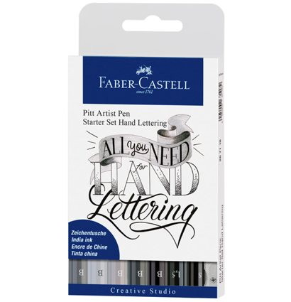Набор линеров и брашпенов для леттеринга "Оттенки серого" Faber-Castell Pitt Artist Pen 7 штук + карандаш и точилка купить в художественном магазине ArtCraft.Space с доставкой по РФ и СНГ