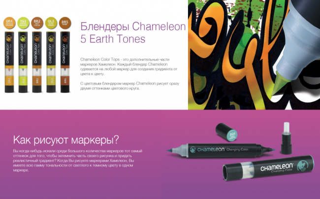 Набор цветовых блендеров "Chameleon" Earth Tones, оттенки земли 5 шт.