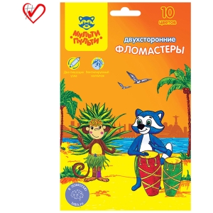 Фломастеры двусторонние Мульти-Пульти "Енот в Бразилии", 10цв., 10шт., смываемые, картон, европодвес