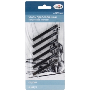 Уголь прессованный Гамма "Студия", твердый, квадратный, 6шт., блистер, европодвес Уголь прессованный Гамма "Студия", твердый, квадратный, 6шт., блистер, европодвес