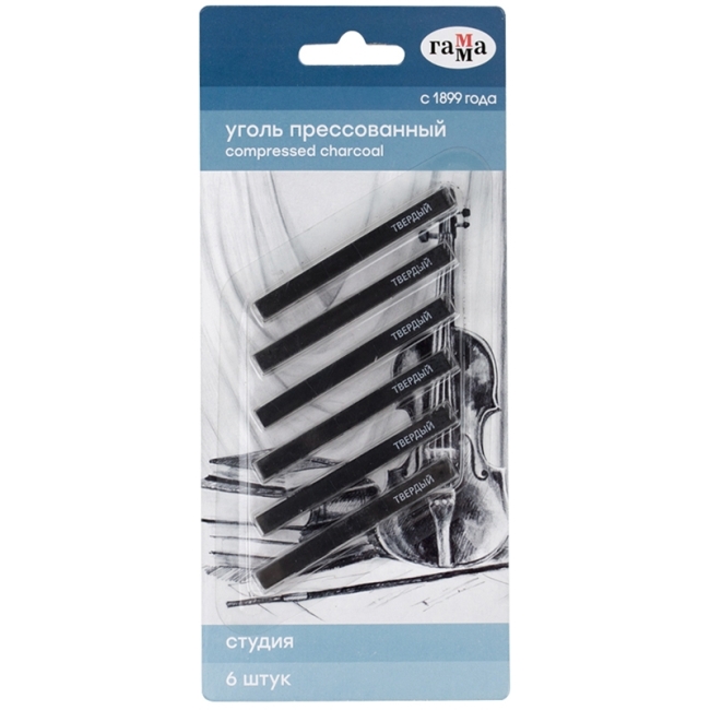 Уголь прессованный Гамма "Студия", твердый, квадратный, 6шт., блистер, европодвес Уголь прессованный Гамма "Студия", твердый, квадратный, 6шт., блистер, европодвес