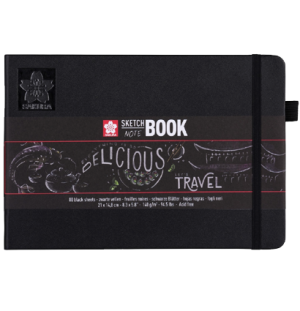 Блокнот для зарисовок Sakura 140г/кв.м 21*15см 80л черная бумага твердая обложка черный пейзаж, Блокнот для зарисовок Sakura 140г/кв.м 21*15см 80л черная бумага твердая обложка черный пейзаж,