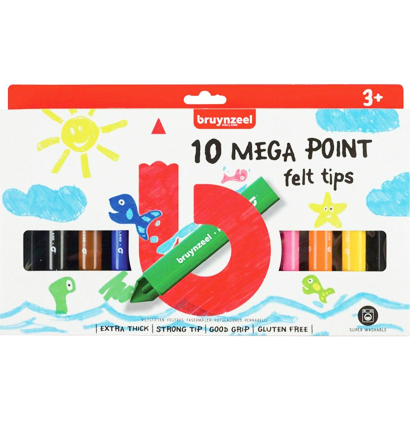 Набор супер-толстых фломастеров Bruynzeel Mega Point 10 цветов купить в магазине маркеров ArtCraft.Space