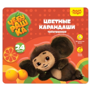 Карандаши цветные Мульти-Пульти "Чебурашка", 24цв., трехгран., заточен., метал. пенал