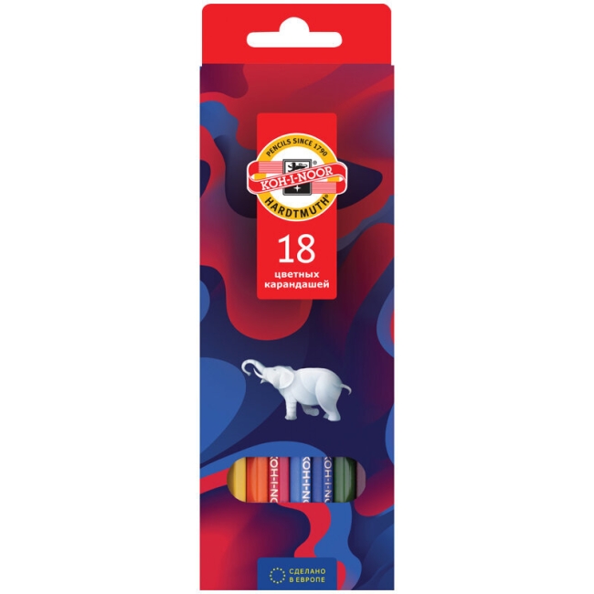 Карандаши цветные Koh-I-Noor "Элефант", 18цв., заточен., картон, европодвес