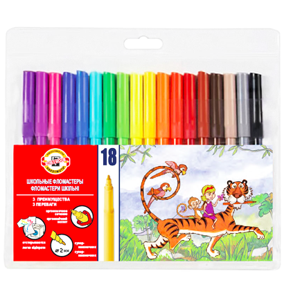 Фломастеры смываемые Koh-I-Noor Звери набор 18 цветов купить в художественном магазине ArtCraft.Space