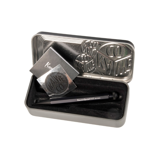 Карандаш механический KAWECO SPECIAL S AL Mini S 0.5мм с ластиком чёрный корпус (алюминий) в подарочном футляре