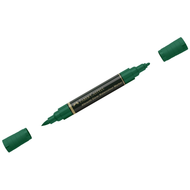Маркер акварельный пигментированный Faber-Castell "Albrecht Durer", цвет 264 темно-фтало-зеленый, двухстор., кистев./пулевид.