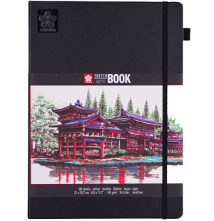 Блокнот для зарисовок Sakura 140г/кв.м 21*30см 80л твердая обложка черный, Блокнот для зарисовок Sakura 140г/кв.м 21*30см 80л твердая обложка черный,