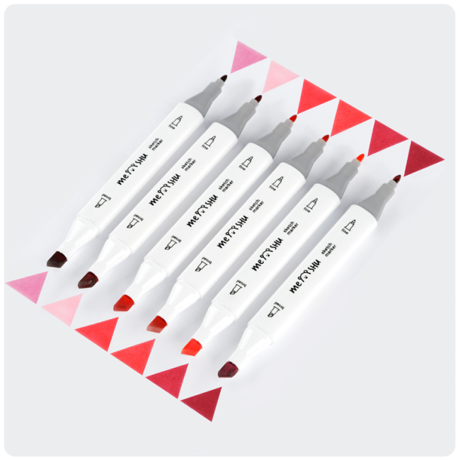 Набор двусторонних маркеров для скетчинга MESHU 06цв., розовые цвета, корпус трехгранный, пулевид./клиновид.наконечники, ПВХ-бокс Набор двусторонних маркеров для скетчинга MESHU 06цв., розовые цвета, корпус трехгранный, пулевид./клиновид.наконечники, ПВХ-бокс