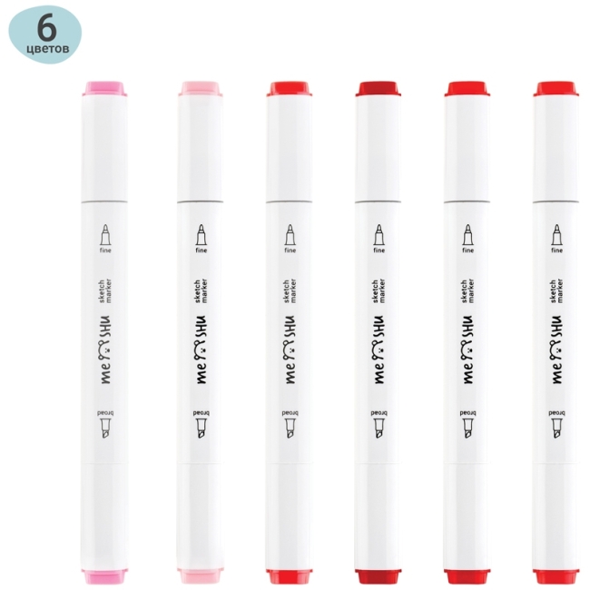 Набор двусторонних маркеров для скетчинга MESHU 06цв., розовые цвета, корпус трехгранный, пулевид./клиновид.наконечники, ПВХ-бокс Набор двусторонних маркеров для скетчинга MESHU 06цв., розовые цвета, корпус трехгранный, пулевид./клиновид.наконечники, ПВХ-бокс