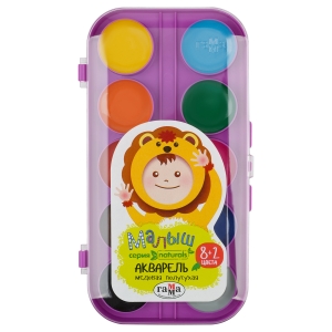 Акварель Гамма "Малыш naturals", 10 цветов (8+2 цвета), без кисти, пластик