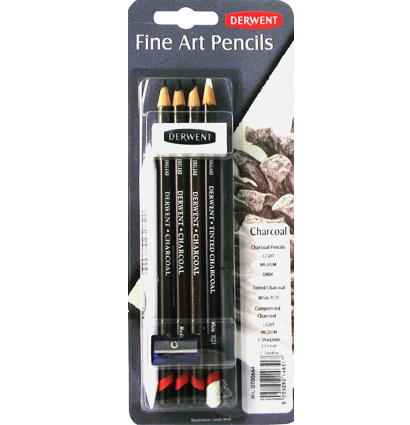 Набор угольных карандашей и угля Derwent Charcoal 9 предметов в блистере с растушевкой, точилкой, ластиком купить в художественном магазине ArtCraft.Space с доставкой по РФ и СНГ