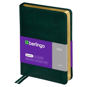 Ежедневник датированный 2024г., А6, 184л., кожзам, Berlingo "xGold", зол. срез, зеленый