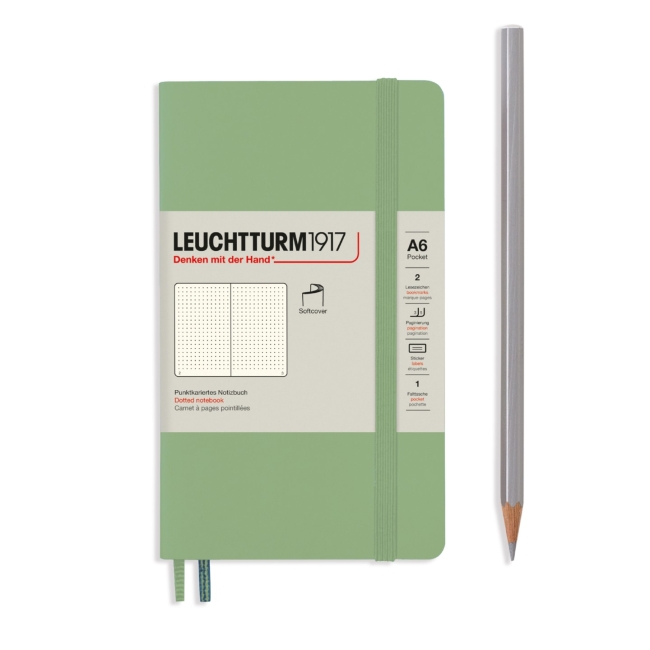 Блокнот Leuchtturm1917 Classic A6 (9x15см.) 80г/м2 - 123 стр. в точку, мягкая обложка, цвет: Шалфей