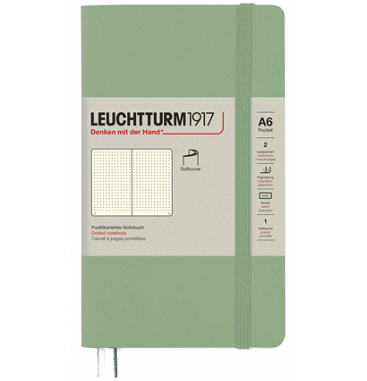 Блокнот Leuchtturm1917 Classic A6 (9x15см.) 80г/м2 - 123 стр. в точку, мягкая обложка, цвет: Шалфей
