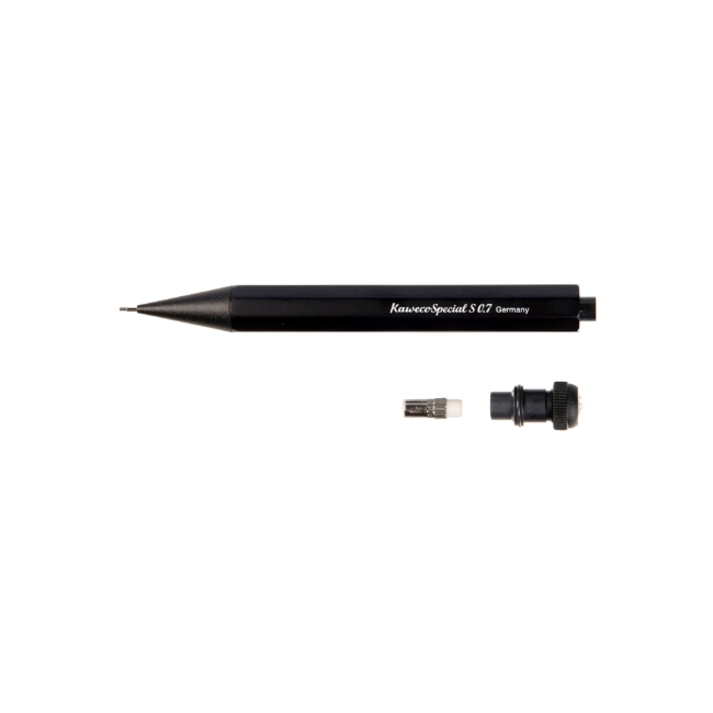 Карандаш механический KAWECO SPECIAL S AL Mini 0.7мм с ластиком чёрный корпус (алюминий) в подарочном футляре