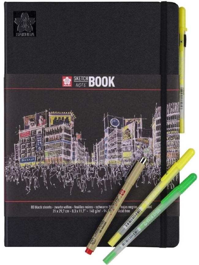 Скетчбук Sakura Sketch / Note с черной гладкой бумагой для рисования А4 / 80 листов / 140 гм купить в художественном магазине ArtCraft.Space с доставкой по РФ и СНГ