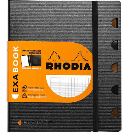 Блокнот Rhodiactive Exabook, 160х210 мм, черный, ПП  обложка, французская линейка, 80л, белый, микро,