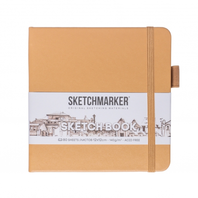 Блокнот для зарисовок Sketchmarker 140г/кв.м 12*12см 80л твердая обложка Капучино