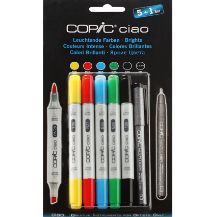Copic Ciao Bright Colors 5+1 набор маркеров с кистью для рисования (яркие маркеры + линер) купить в магазине маркеров ArtCraft.Space с доставкой по всему миру