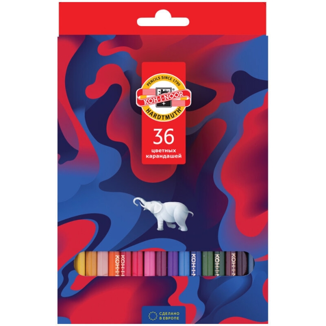 Карандаши цветные Koh-I-Noor "Элефант", 36цв., заточен., картон, европодвес